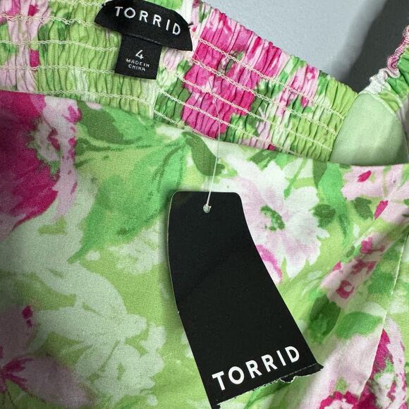 Torrid Mini Poplin Floral Tiered Ruffle Strap Dress Green Romantic Women's 4X - Picture 11 of 13